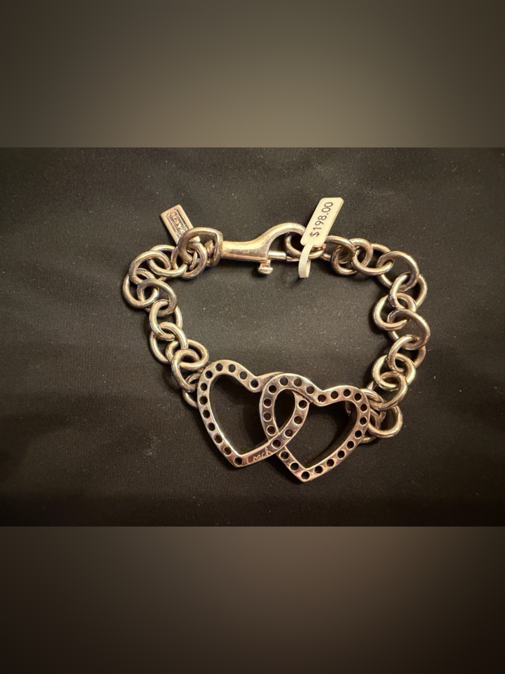New Coach Double Heart Link Charm Bracelet - 925 sterling silver